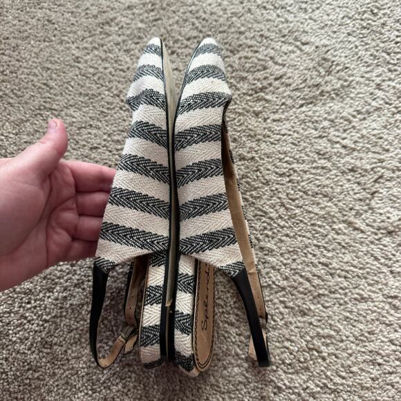 Splendid Black & Cream Natural Canvas Stripe Slingback Flats Size 8.5 Open Back - Picture 6 of 13
